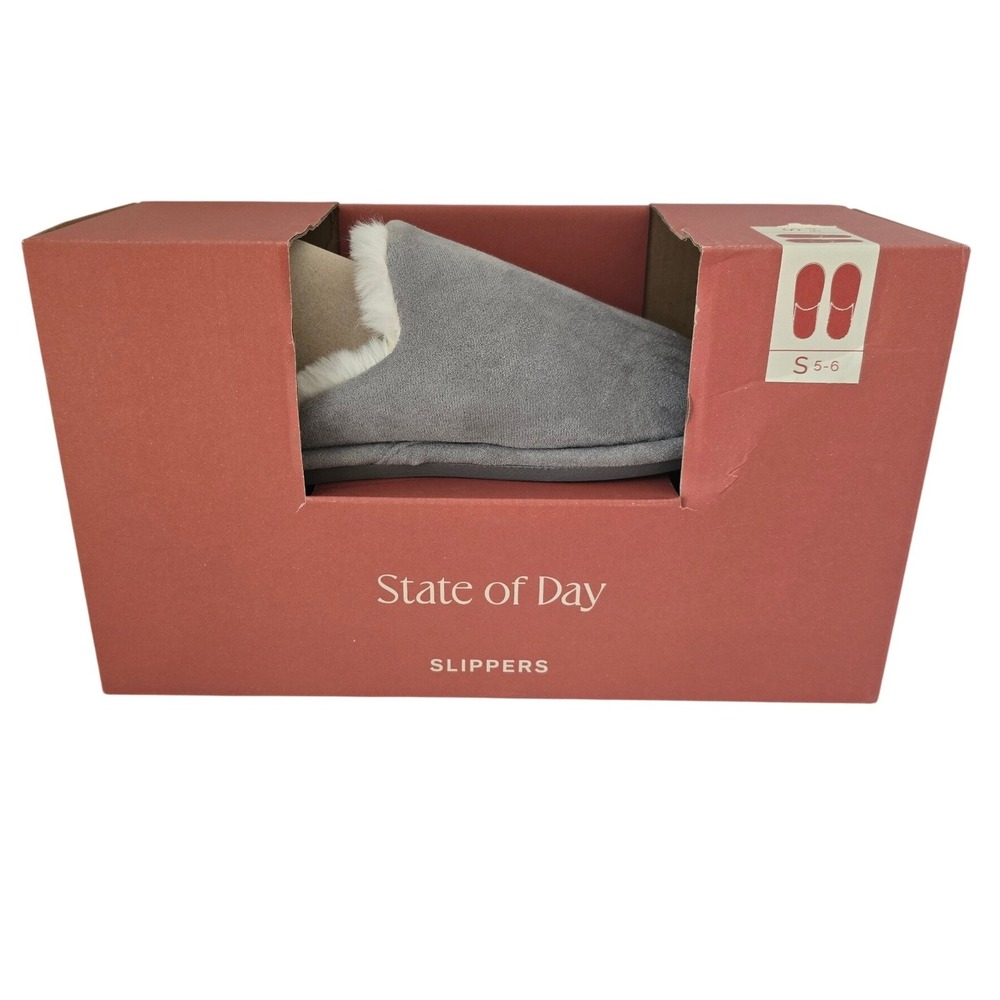 State of Day Womens Grey Faux Suede Faux Fur Lined Scuff Slippers Size S 5-6